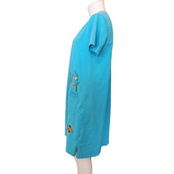 Women's blue vintage fish sequin embroidered pullover t-shirt dress small to med - Picture 2 of 8